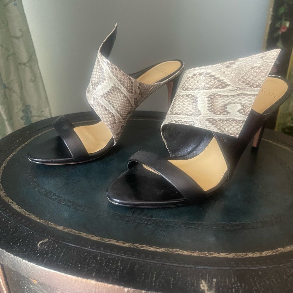 Alexandre Birman Black and Snake Print Heels